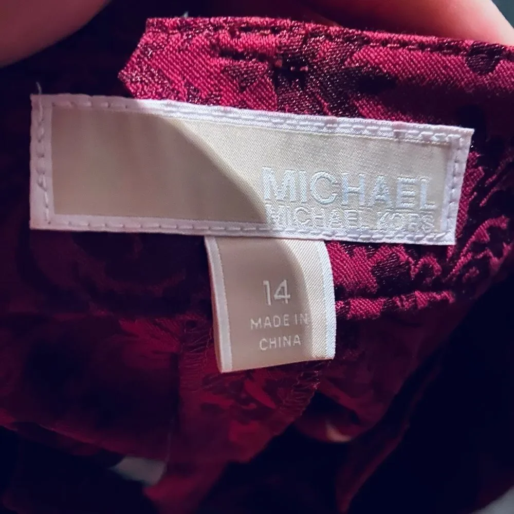 Michael Kors Women’s Pants Size 14 Red with Darker Baroque Pattern NWOT